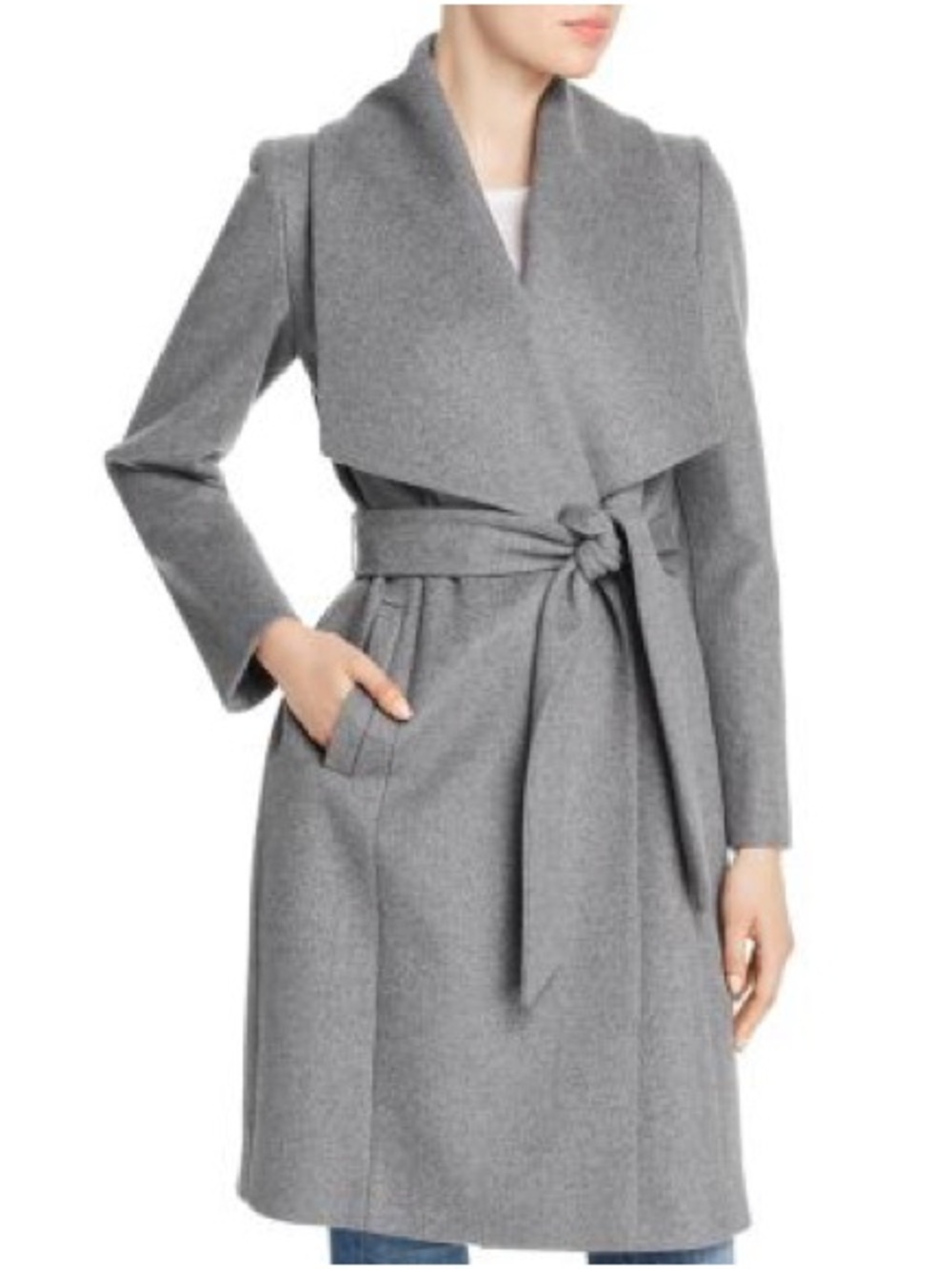 Cole Haan Gray Wool Belted Wrap Trench Coat